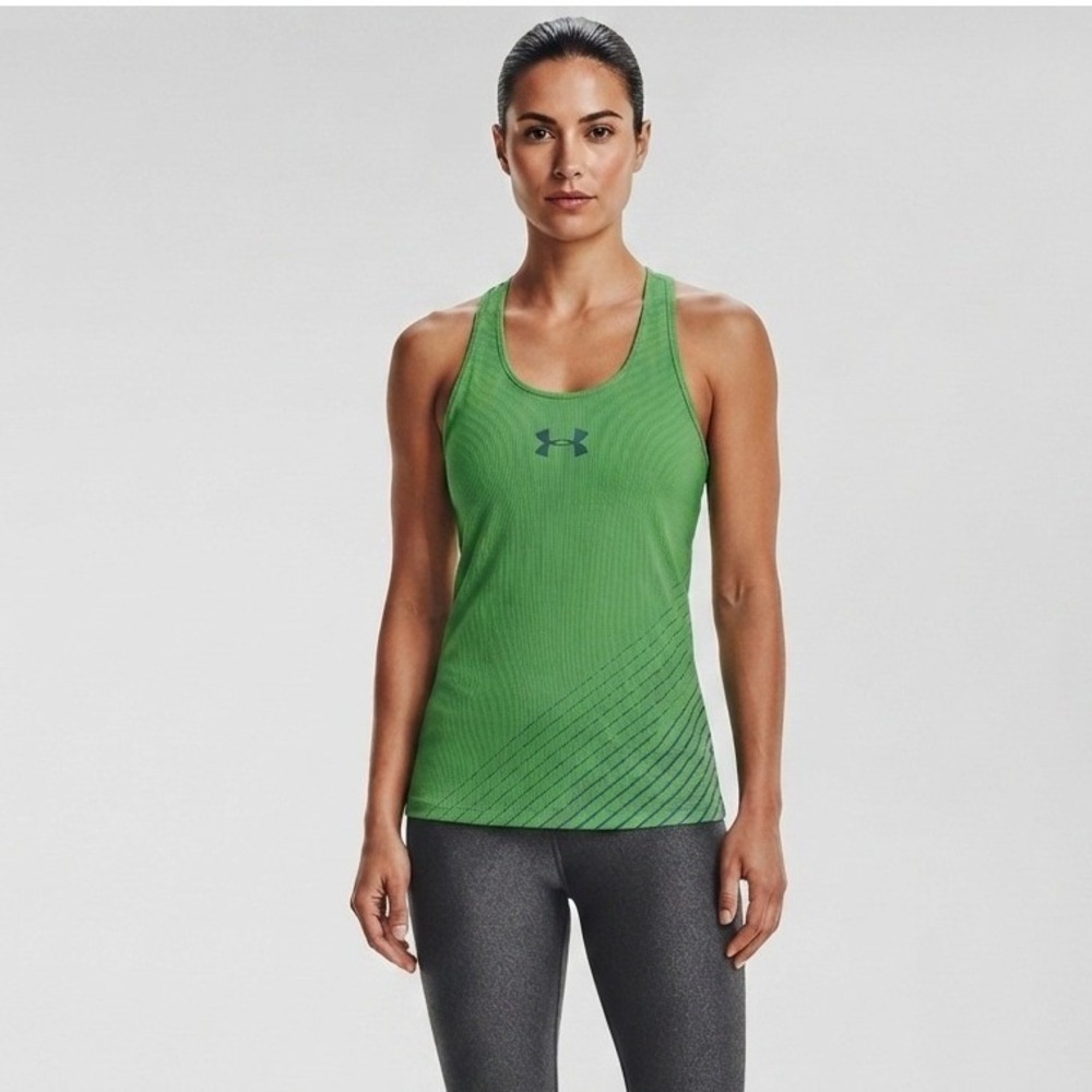 Under Armour HeatGear Tank Top Womens Large Green Racerback Athletic Fitted Mesh